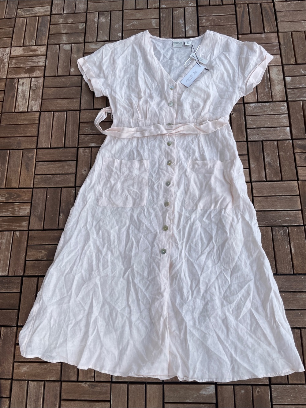 Rachel Zoe Pale Pink Button-Front Linen Midi Dress